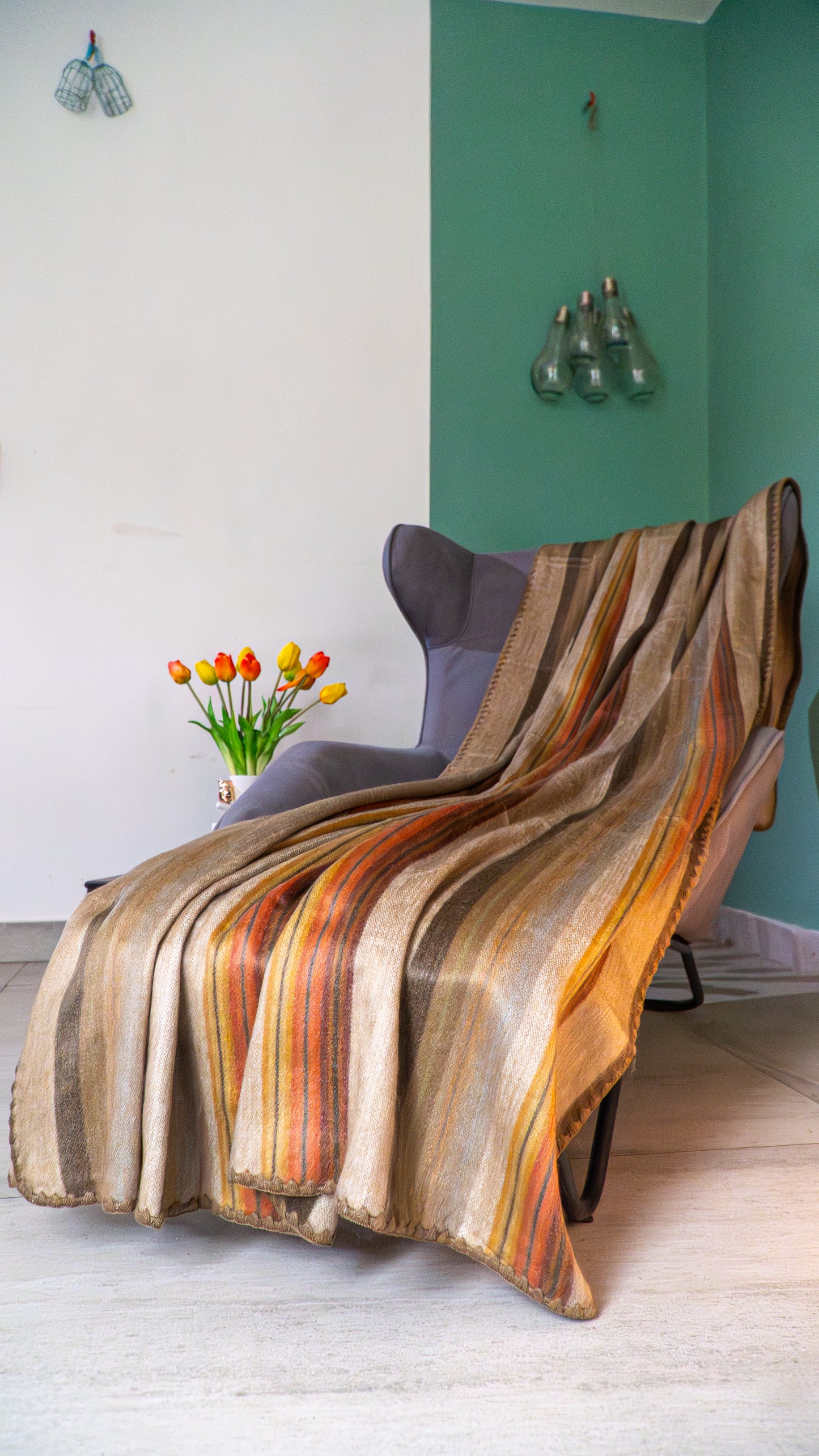 Zachte deken bruin-oranje 'Foresta' met alpaca wol