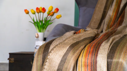 Zachte deken bruin-oranje 'Foresta' met alpaca wol