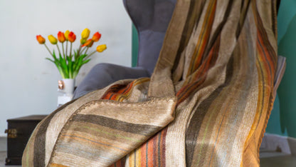 Zachte deken bruin-oranje 'Foresta' met alpaca wol